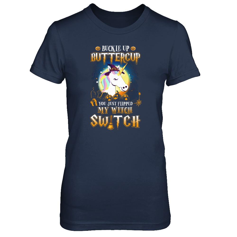 Buckle Up Buttercup Halloween Witch Unicorn Costume-T-Shirt & Tank Top-Women's T-Shirt-Navy