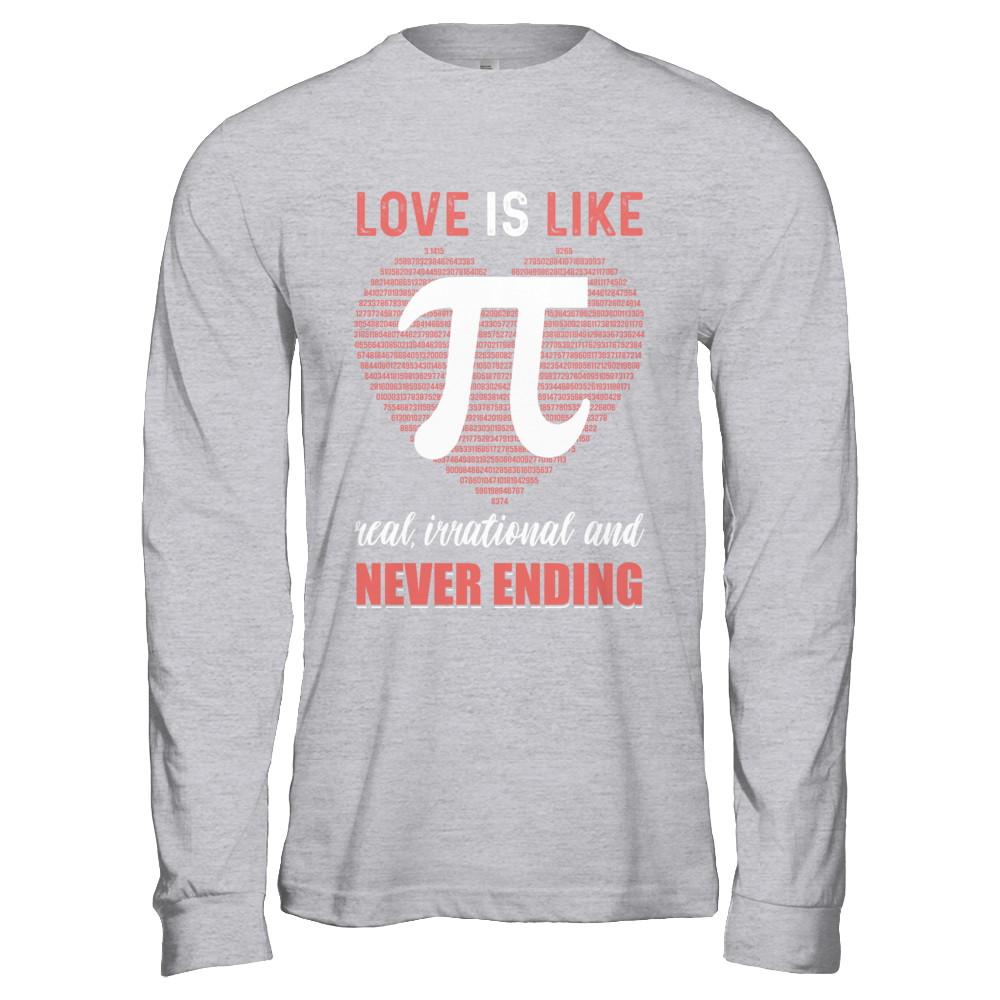 Love Is Like Pi Never Ending Math Happy Pi Day Couple-T-Shirt & Hoodie-Long Sleeve T-Shirt-Sport Grey
