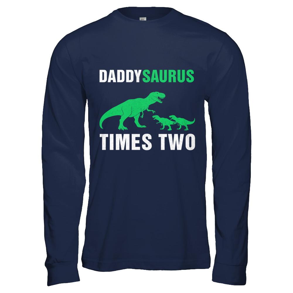 Daddysaurus Times Two Twins Fathers Day-T-Shirt & Hoodie-Long Sleeve T-Shirt-Navy