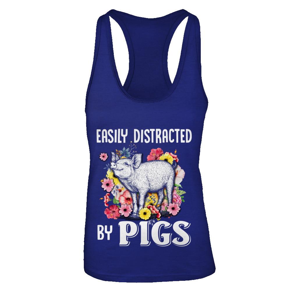 Easily Distracted By Pigs-T-Shirt & Tank Top-Women's Ideal Racerback Tank-Royal
