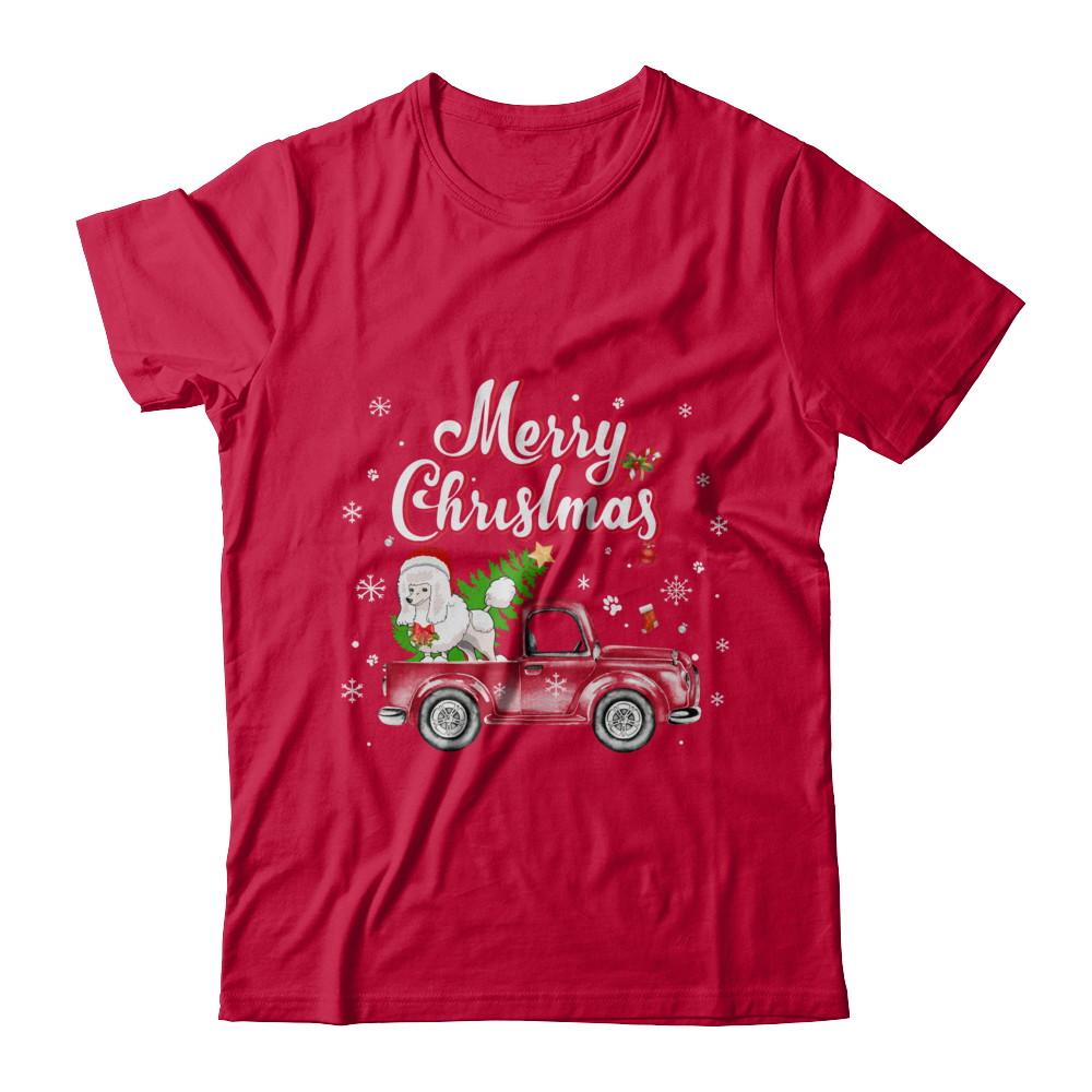 Poodle Retriever Rides Red Truck Christmas Pajama-T-Shirt & Sweatshirt-Classic T-Shirt-Red