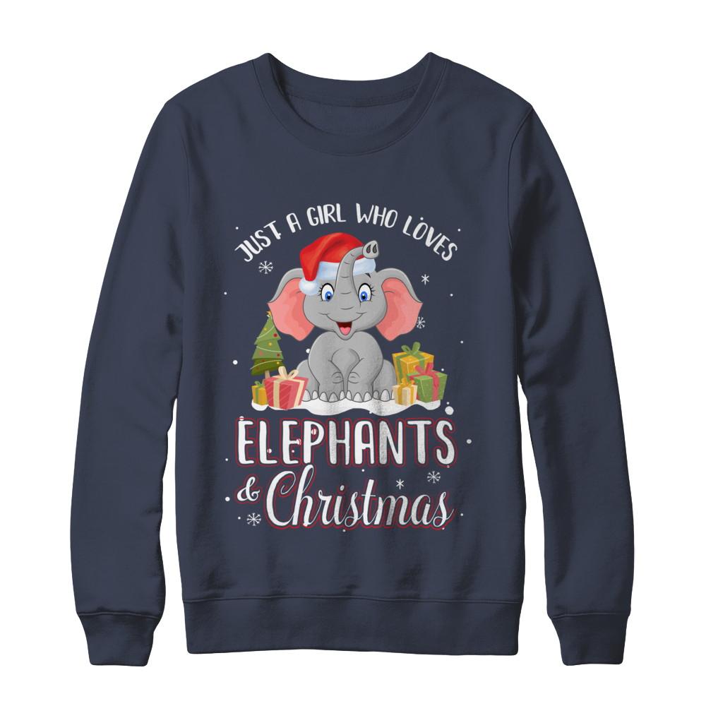 Just A Girl Who Loves Elephants And Christmas-T-Shirt & Sweatshirt-Crewneck Sweatshirt-Navy