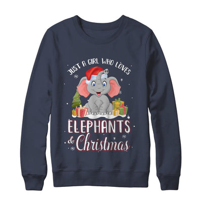 Just A Girl Who Loves Elephants And Christmas-T-Shirt & Sweatshirt-Crewneck Sweatshirt-Navy