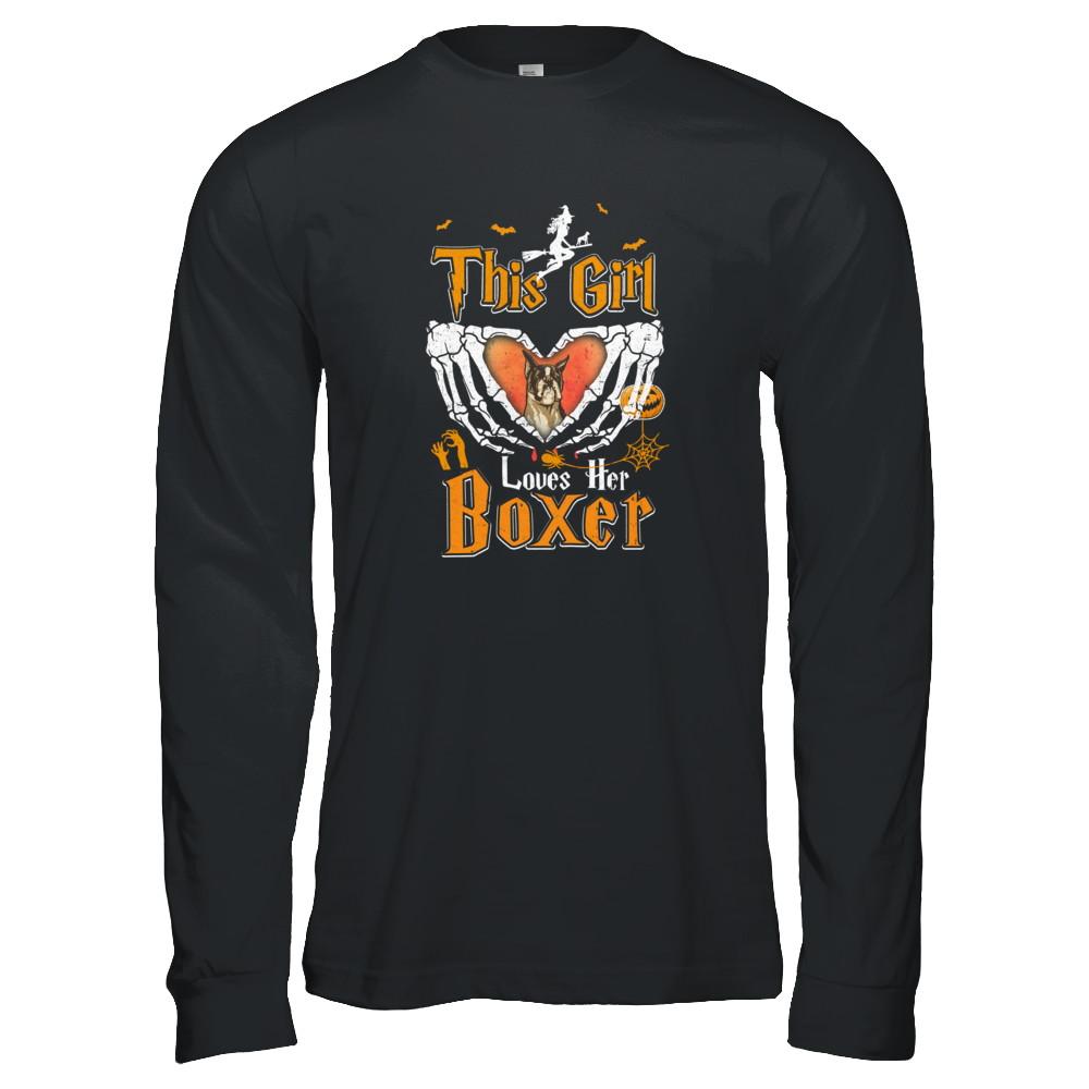This Girl Love Her Dog Boxer Halloween-T-Shirt & Tank Top-Long Sleeve T-Shirt-Black
