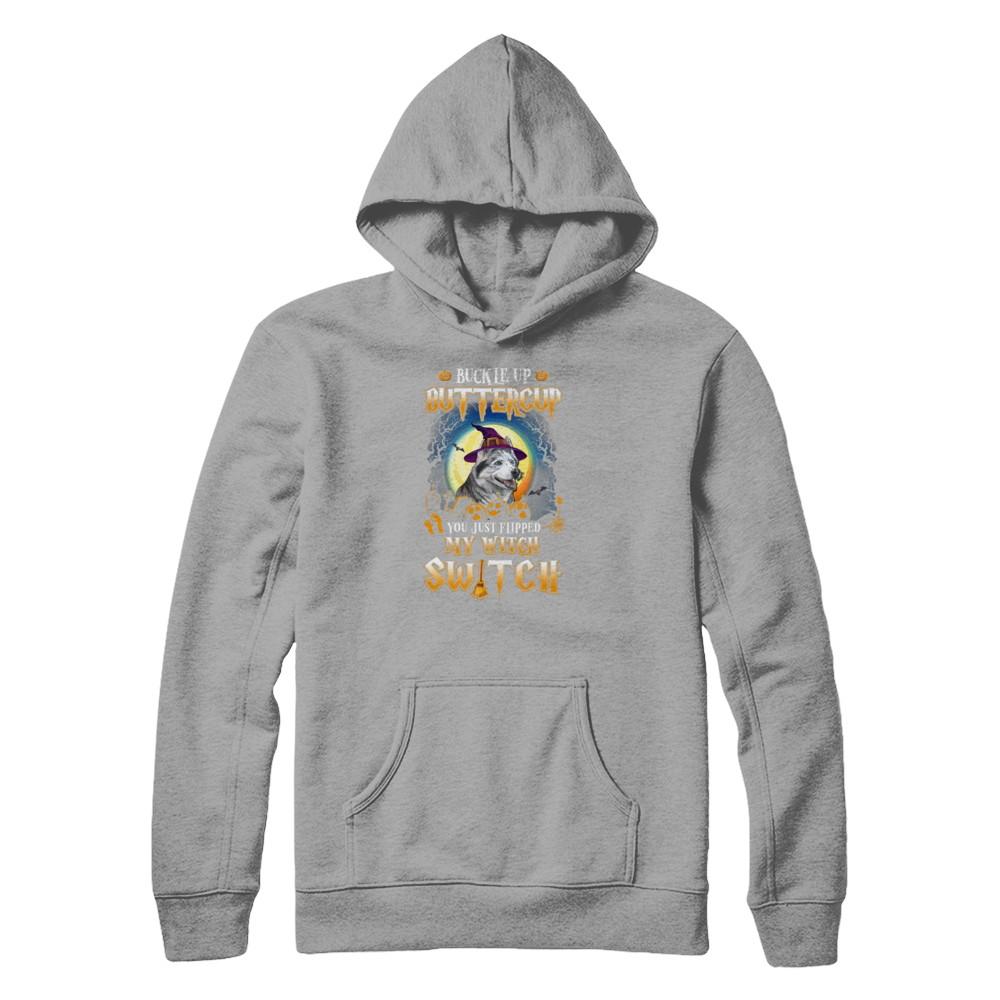 Buckle Up Buttercup Halloween Witch Husky Costume-T-Shirt & Tank Top-Pullover Hoodie-Light Steel