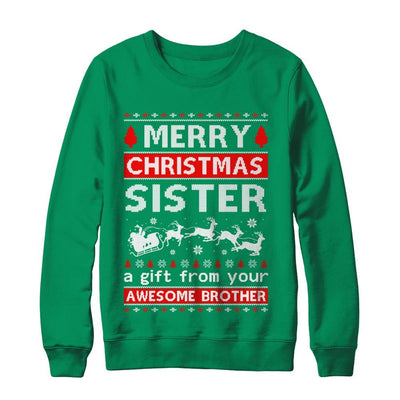 Merry Christmas Sister A Gift From Your Brother Sweater-T-Shirt & Sweatshirt-Crewneck Sweatshirt-Irish Green
