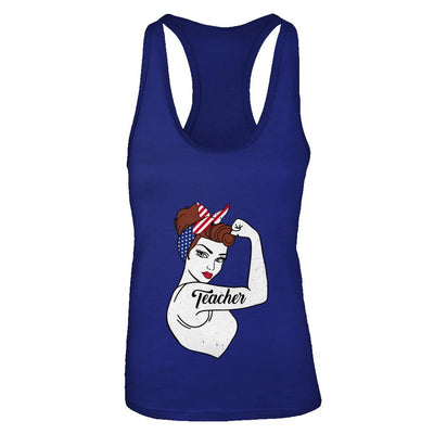 Teacher Vet Strong Woman American Flag Nursing 4Th Of July-T-Shirt & Tank Top-Women's Ideal Racerback Tank-Royal