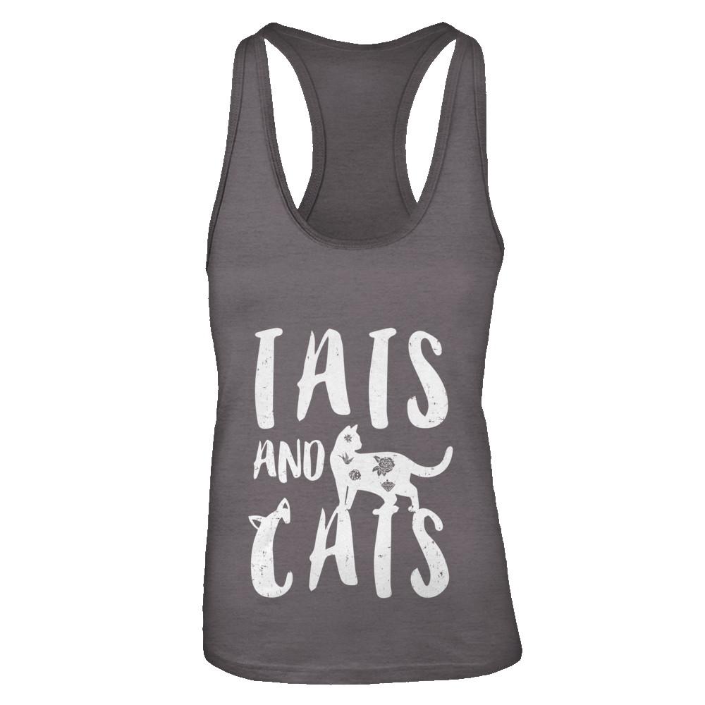 Funny Cat Tats Cat Tattoos Lover-T-Shirt & Tank Top-Women's Ideal Racerback Tank-Dark Grey