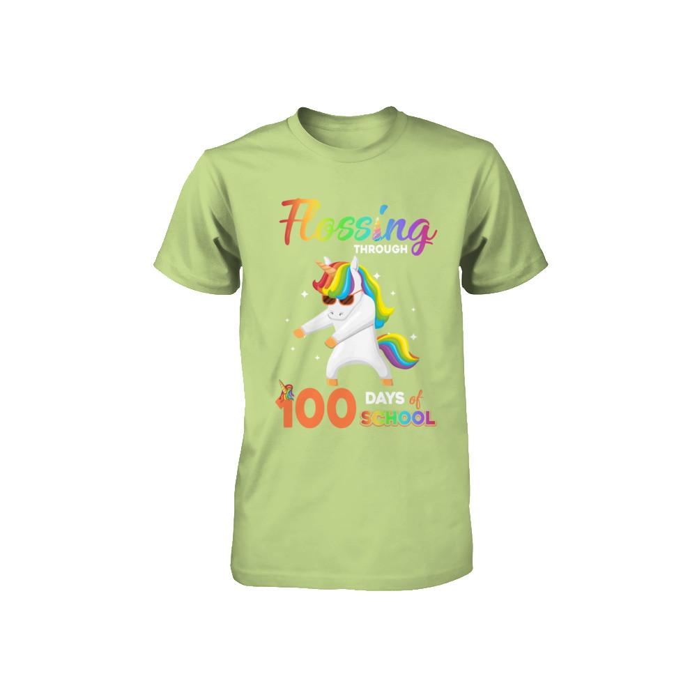 Flossing through 100 Days of School Unicorn Girl Youth-Youth Shirt-Toddler T-Shirt-Key Lime