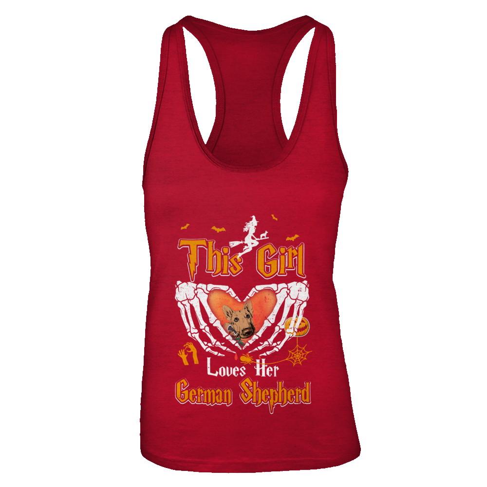 This Girl Love Her Dog German Shepherd Halloween-T-Shirt & Tank Top-Women's Ideal Racerback Tank-Red