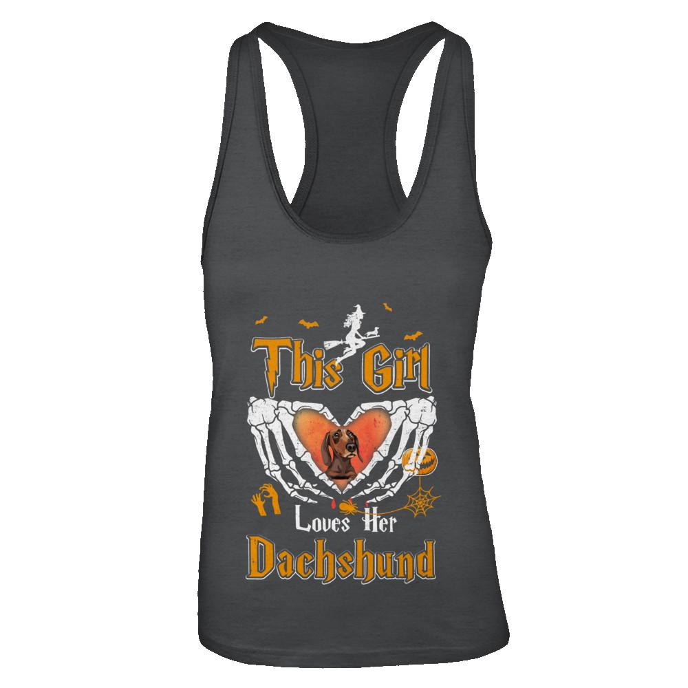 This Girl Love Her Dog Dachshund Halloween-T-Shirt & Tank Top-Women's Ideal Racerback Tank-Black