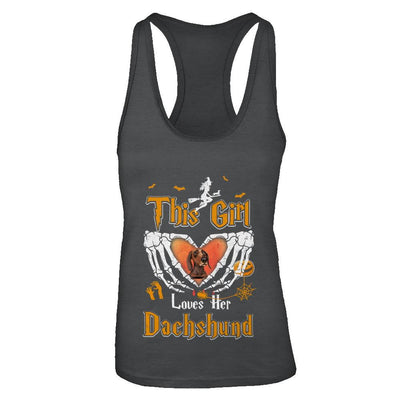 This Girl Love Her Dog Dachshund Halloween-T-Shirt & Tank Top-Women's Ideal Racerback Tank-Black
