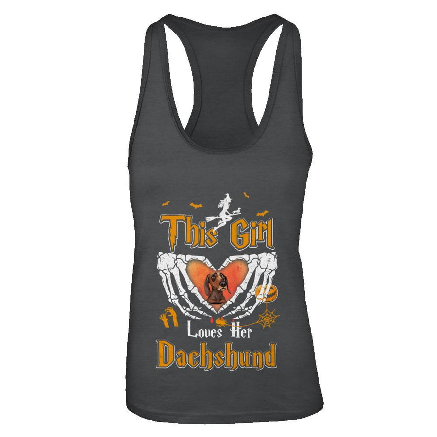 This Girl Love Her Dog Dachshund Halloween-T-Shirt & Tank Top-Women's Ideal Racerback Tank-Black