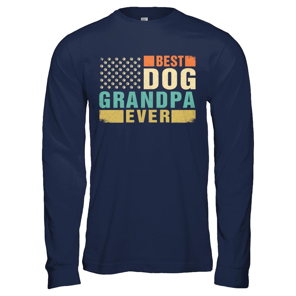 Vintage Retro BEST DOG GRANDPA EVER American Flag Fathers Day-T-Shirt & Hoodie-Long Sleeve T-Shirt-Navy