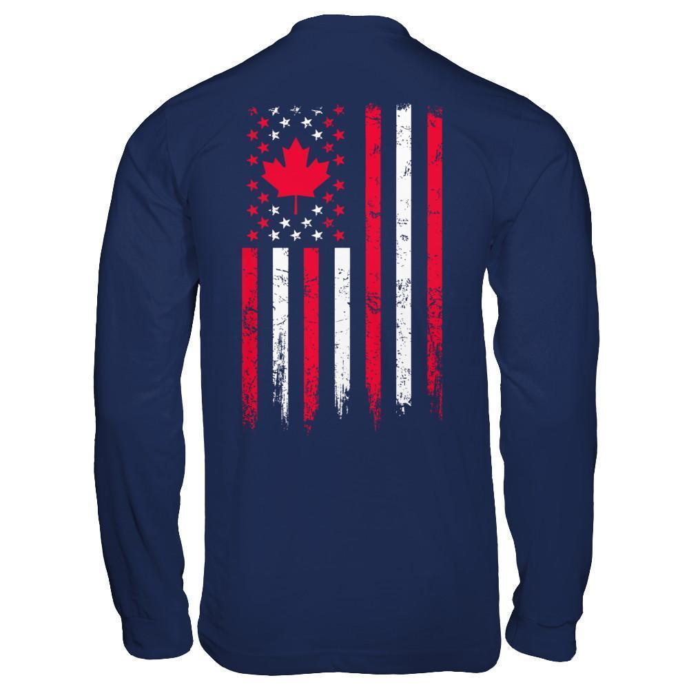 American Canadian Flag Canada Pride Heritage-T-Shirt & Hoodie-Long Sleeve T-Shirt-Navy