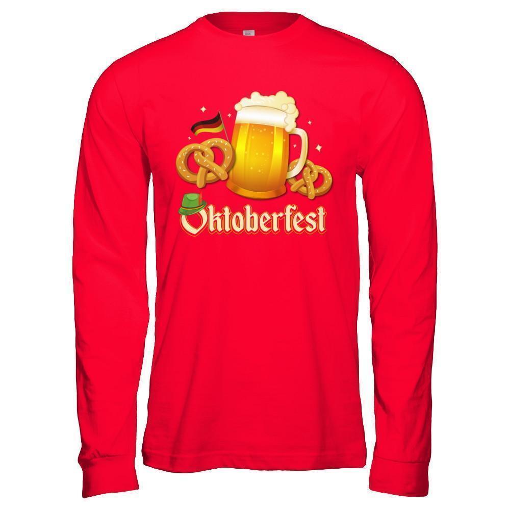 Oktoberfest Beer Pretzel Lederhosen Germany-T-Shirt & Hoodie-Long Sleeve T-Shirt-Red