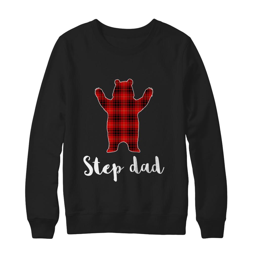 Red Step Dad Bear Buffalo Plaid Family Christmas Pajamas-T-Shirt & Sweatshirt-Crewneck Sweatshirt-Black