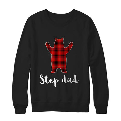 Red Step Dad Bear Buffalo Plaid Family Christmas Pajamas-T-Shirt & Sweatshirt-Crewneck Sweatshirt-Black