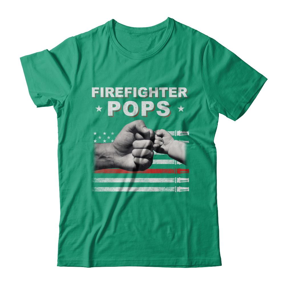 Firefighter Fireman Pops American Flag Fathers Day-T-Shirt & Hoodie-Classic T-Shirt-Kelly Green