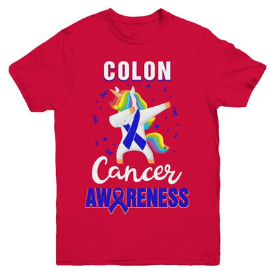 Inspirational Colon Cancer Awareness Unicorn Support Youth-Youth Shirt-Youth T-Shirt-Red