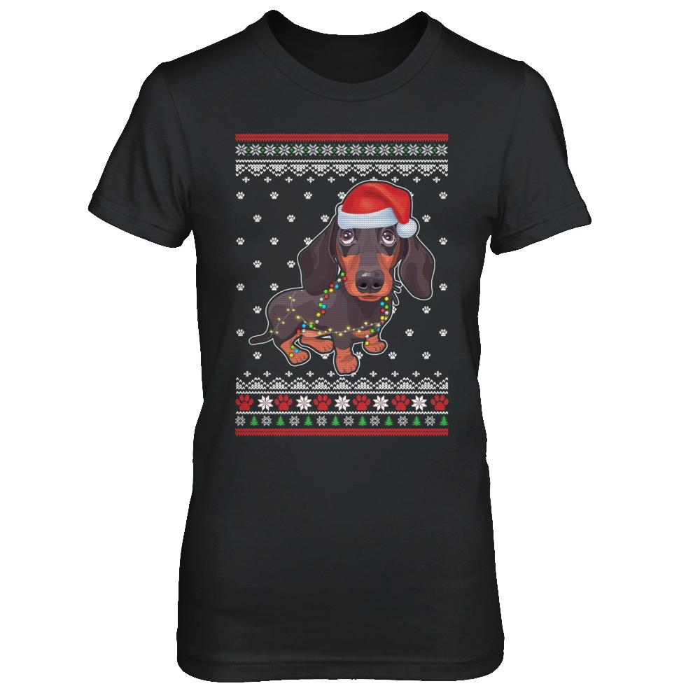 Dachshund Christmas Ugly Sweater Lights Dog Xmas Gift-T-Shirt & Sweatshirt-Women's T-Shirt-Black