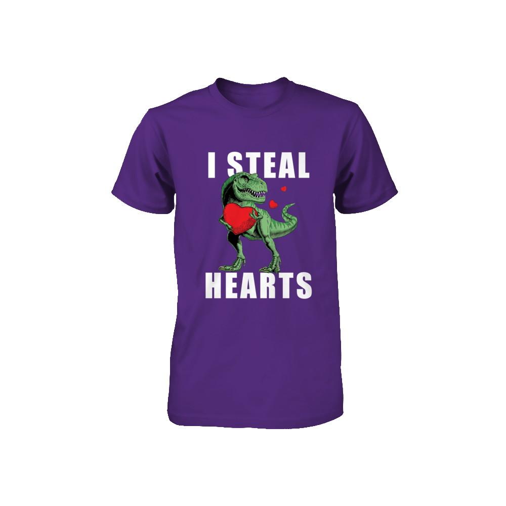 I Steal Hearts Funny Valentines Day Dinosaur T-Rex Boys Youth-Youth Shirt-