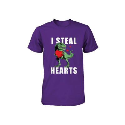 I Steal Hearts Funny Valentines Day Dinosaur T-Rex Boys Youth-Youth Shirt-