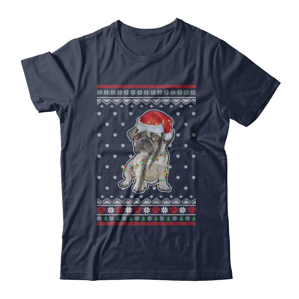 Pug Christmas Ugly Sweater Lights Dog Xmas Gift-T-Shirt & Sweatshirt-Classic T-Shirt-Navy
