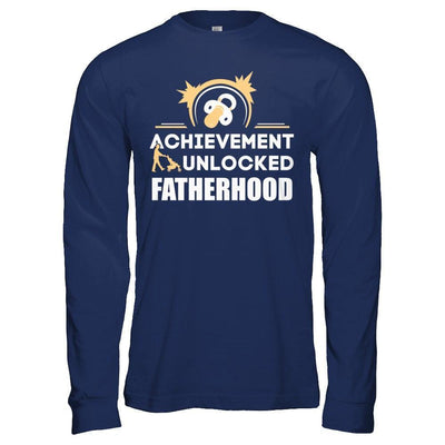 Achievement Unlocked Fatherhood First Time Dad-T-Shirt & Hoodie-Long Sleeve T-Shirt-Navy