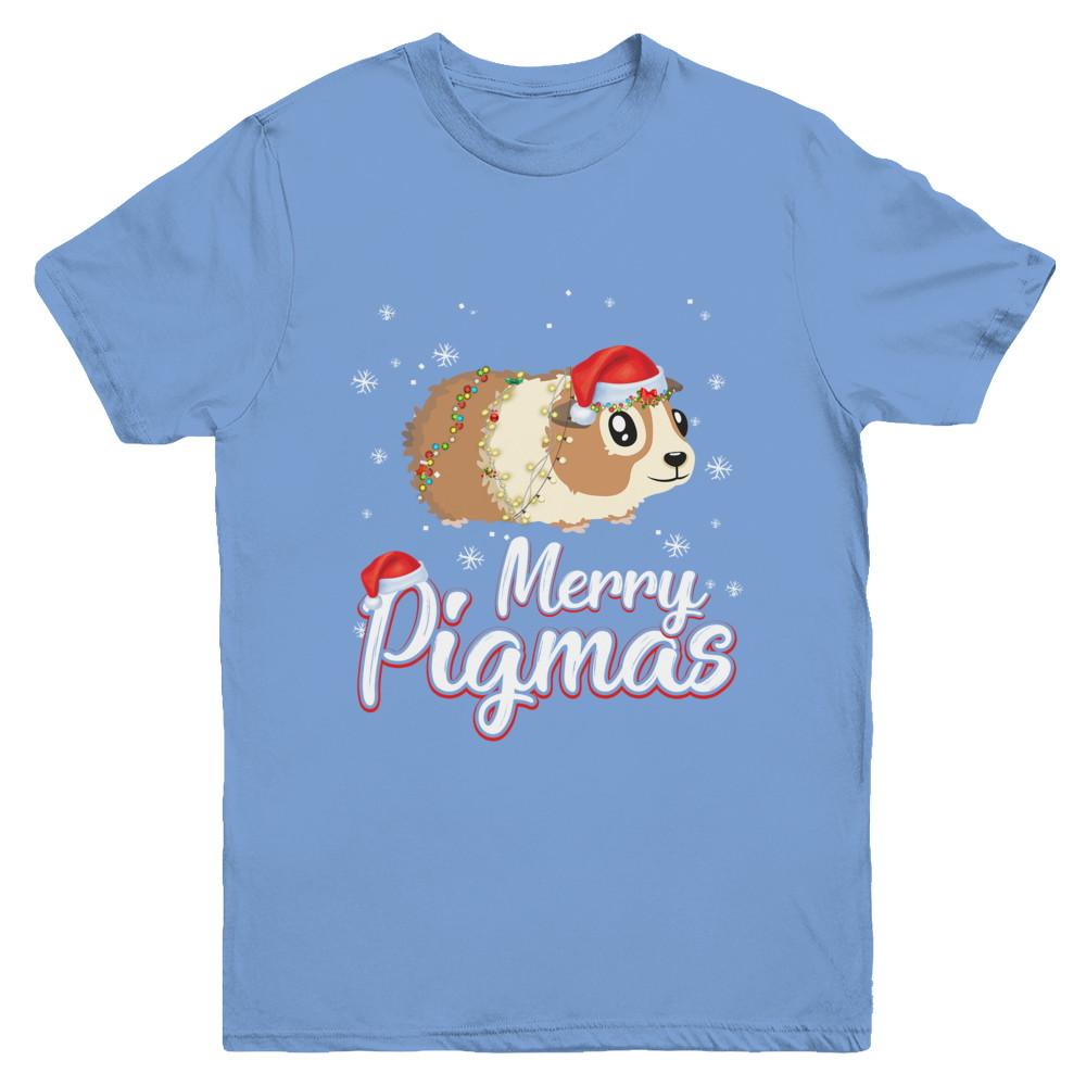 Merry Pigmas Funny Guinea Pig Santa Hat Christmas Gift Youth-Youth Shirt-Youth T-Shirt-Carolina Blue