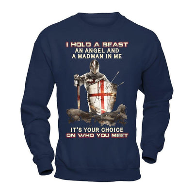 Knight Templar I Hold A Beast An Angel And A Madman In Me-T-Shirt & Hoodie-Crewneck Sweatshirt-Navy