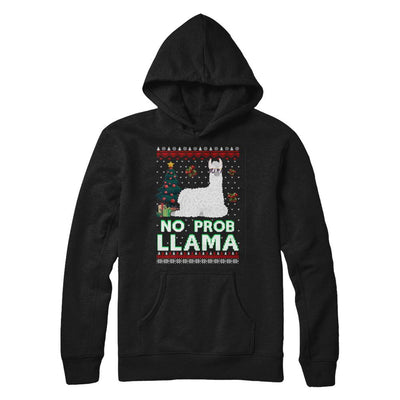 No Prob Llama No Drama Christmas Alpaca Sweater-T-Shirt & Sweatshirt-Pullover Hoodie-Black