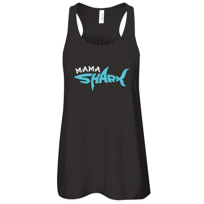 Mama Shark Lovers Best Mom-T-Shirt & Tank Top-Women's Flowy Racerback Tank-Black