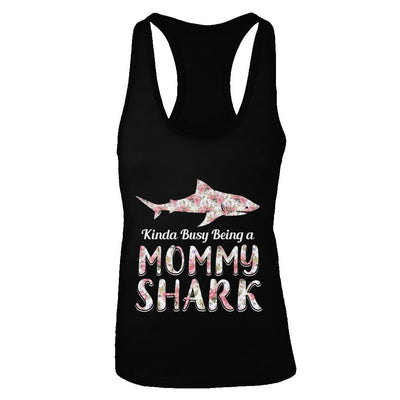 Mommy Shark Kinda Busy Being A Mommyshark-T-Shirt & Tank Top-Women's Ideal Racerback Tank-Black