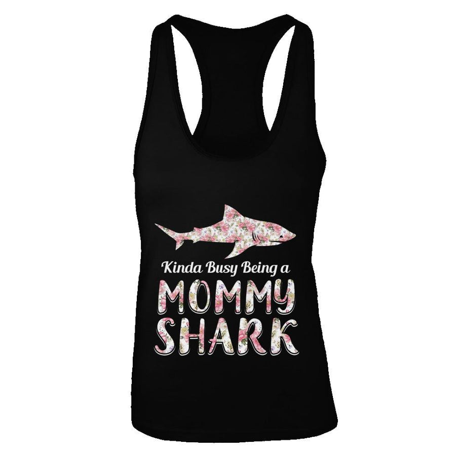 Mommy Shark Kinda Busy Being A Mommyshark-T-Shirt & Tank Top-Women's Ideal Racerback Tank-Black