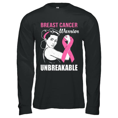Breast Cancer Warrior Unbreakable Breast Cancer Awareness-T-Shirt & Hoodie-Long Sleeve T-Shirt-Black