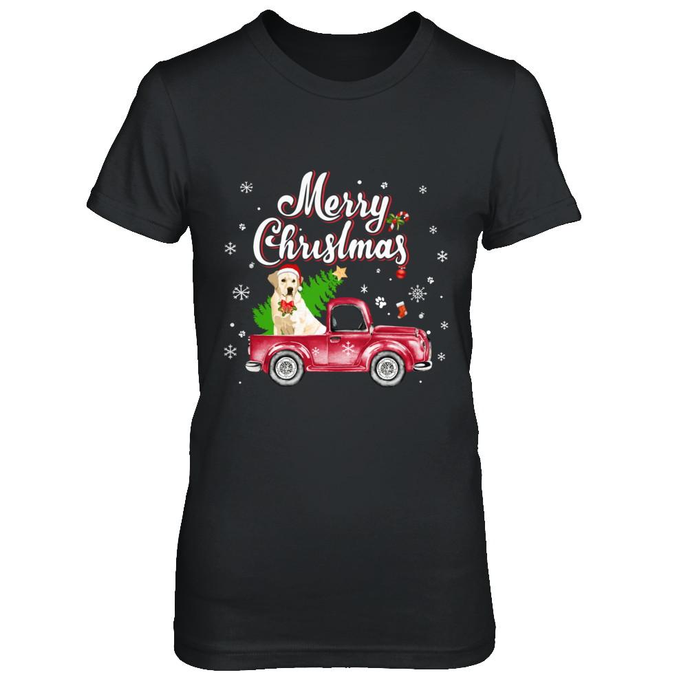 Labrador Retriever Rides Red Truck Christmas Pajama-T-Shirt & Sweatshirt-Women's T-Shirt-Black