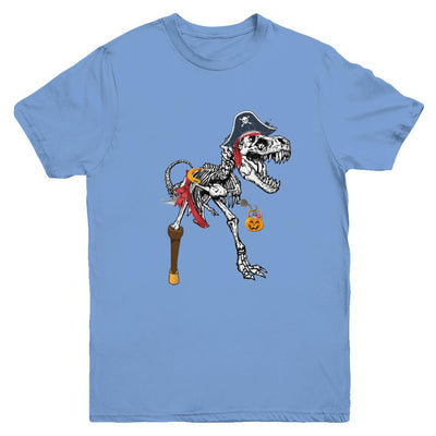 Dinosaurs T-Rex Skeleton Pirate Halloween Saurus For Kids Youth-Youth Shirt-Youth T-Shirt-Carolina Blue