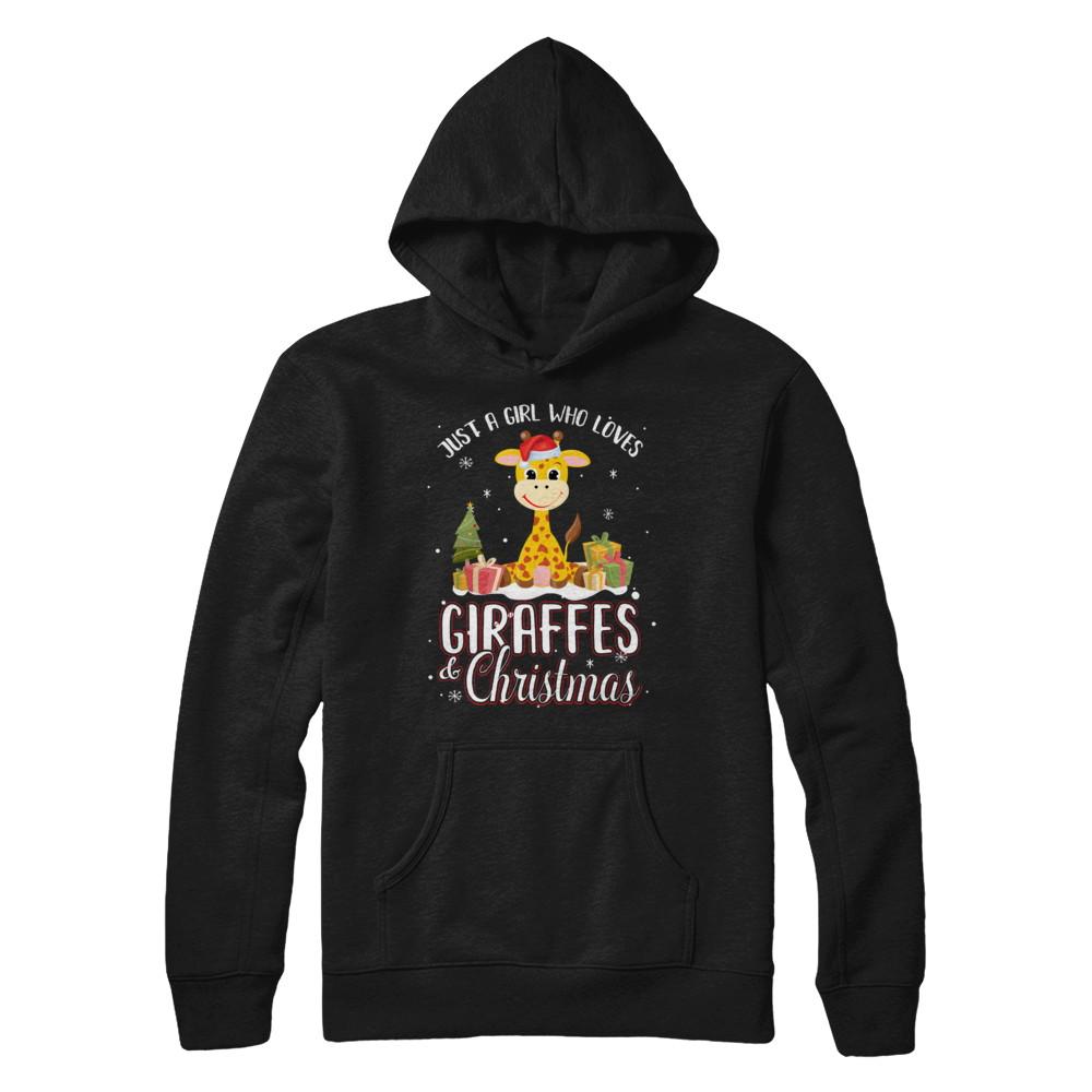 Just A Girl Who Loves Giraffes And Christmas-T-Shirt & Sweatshirt-Pullover Hoodie-Black
