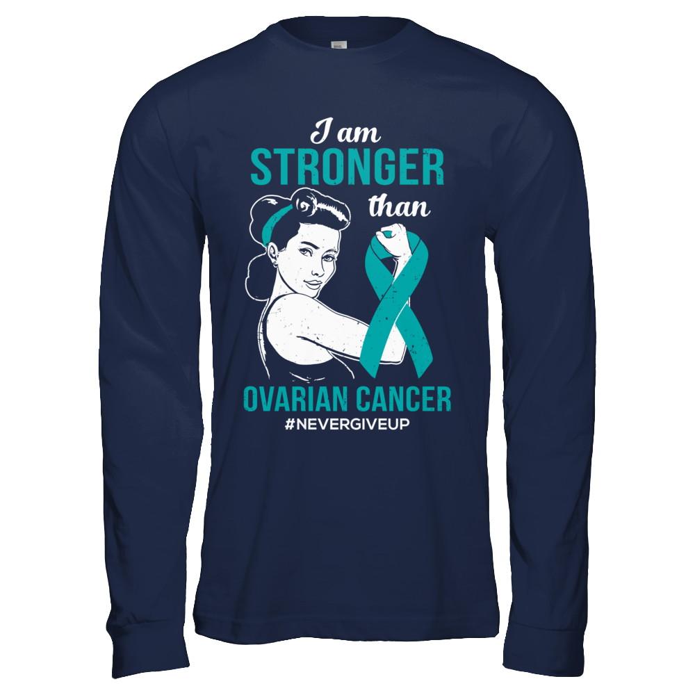 I Am Stronger Than Ovarian Cancer Awareness Support-T-Shirt & Hoodie-Long Sleeve T-Shirt-Navy