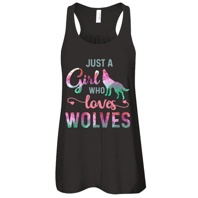 Just A Girl Who Loves Wolves Wolf Lover-T-Shirt & Tank Top-Women's Flowy Racerback Tank-Black