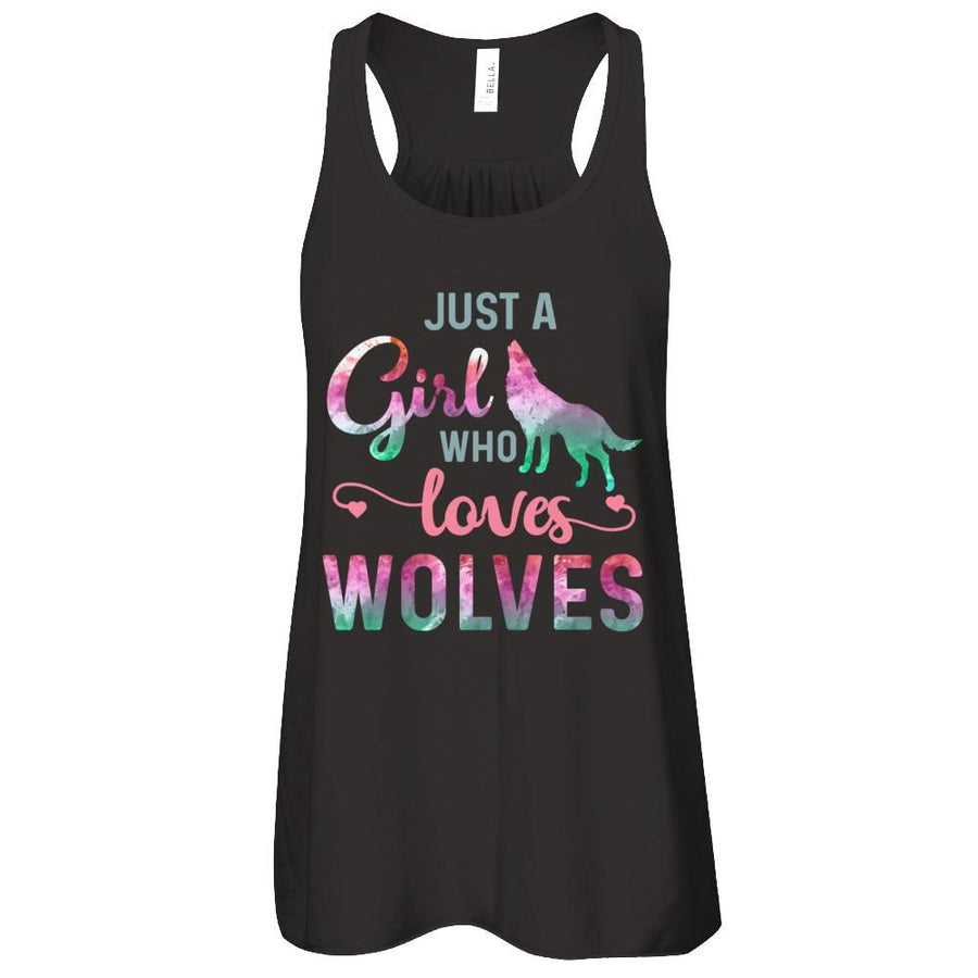Just A Girl Who Loves Wolves Wolf Lover-T-Shirt & Tank Top-Women's Flowy Racerback Tank-Black