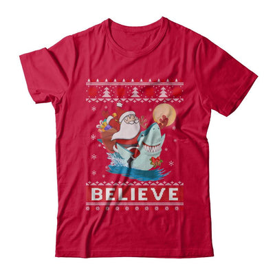 Believe In Santa Riding Shark Ugly Christmas Sweater-T-Shirt & Sweatshirt-Classic T-Shirt-Red
