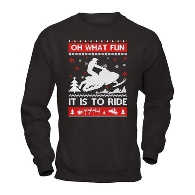Snowmobile Sweater Christmas Oh What Fun It Is To Ride-T-Shirt & Hoodie-Crewneck Sweatshirt-Black
