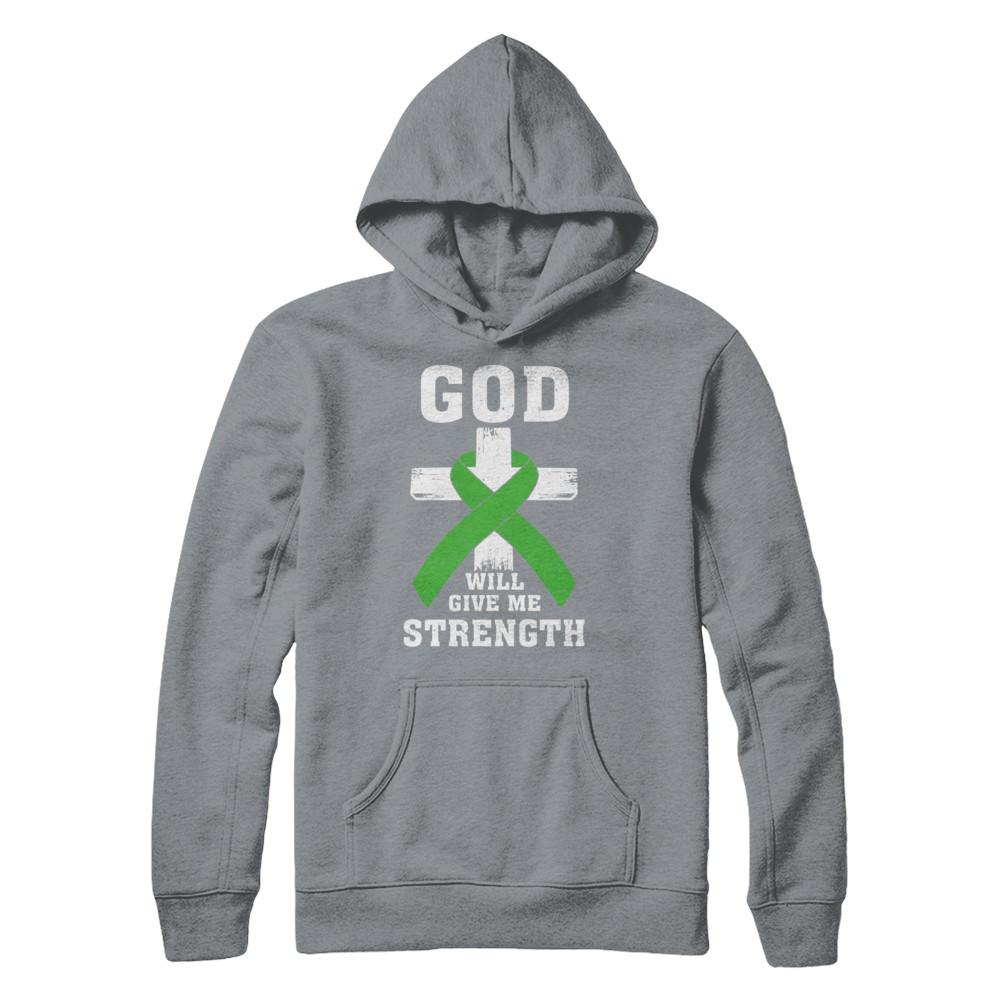 God Will Give Me Strength Green Awareness Ribbon Gift-T-Shirt & Hoodie-Pullover Hoodie-Light Steel