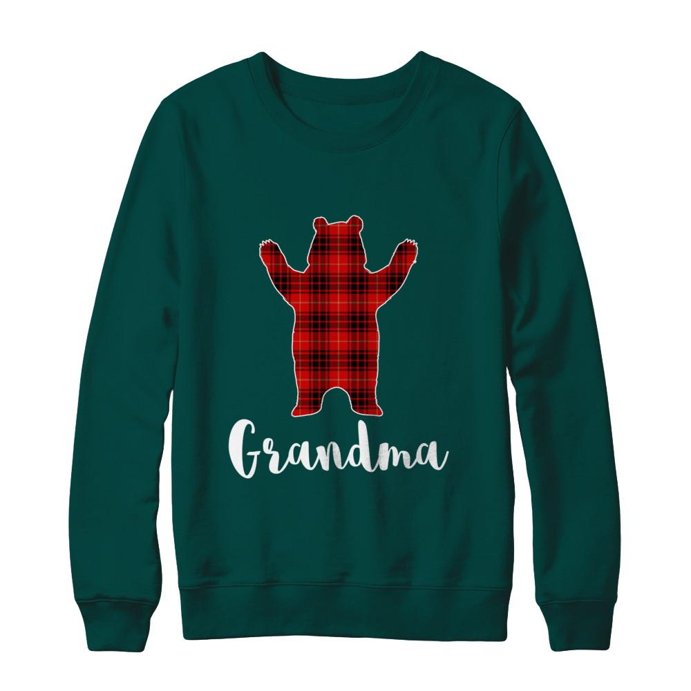 Red Grandma Bear Buffalo Plaid Family Christmas Pajamas-T-Shirt & Sweatshirt-Crewneck Sweatshirt-Deep Forest