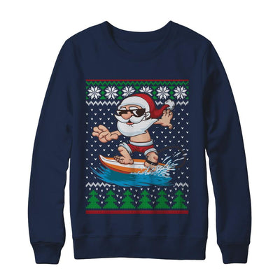 Santa Surfing Hawaiian Summer Christmas Ugly Sweater-T-Shirt & Sweatshirt-Crewneck Sweatshirt-Navy