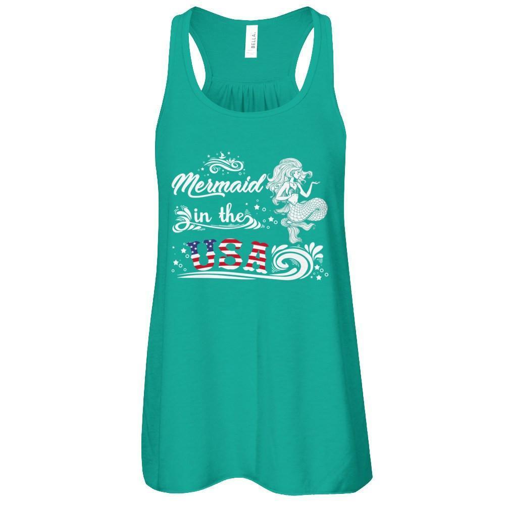 Mermaid In The Usa Flag-T-Shirt & Tank Top-Women's Flowy Racerback Tank-Kelly