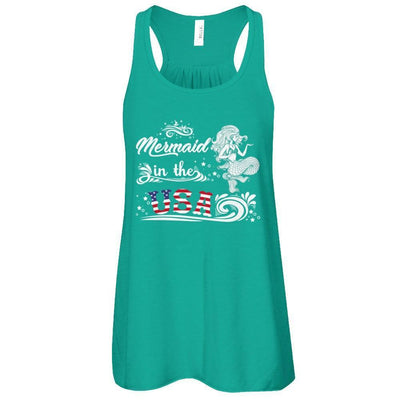 Mermaid In The Usa Flag-T-Shirt & Tank Top-Women's Flowy Racerback Tank-Kelly