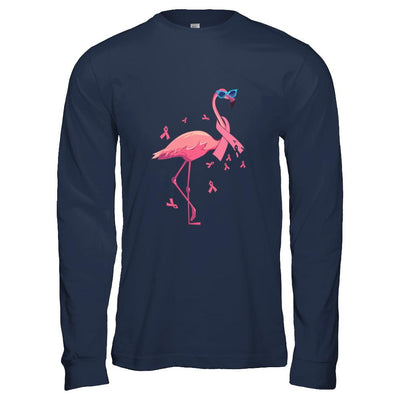 Flamingo Pink Ribbon Breast Cancer Awareness Gift-T-Shirt & Hoodie-Long Sleeve T-Shirt-Navy
